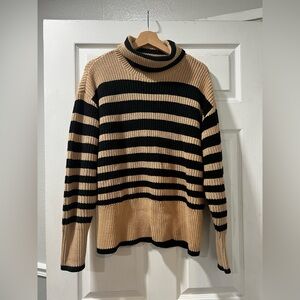 CAbi Black and Tan Striped Turtleneck Sweater